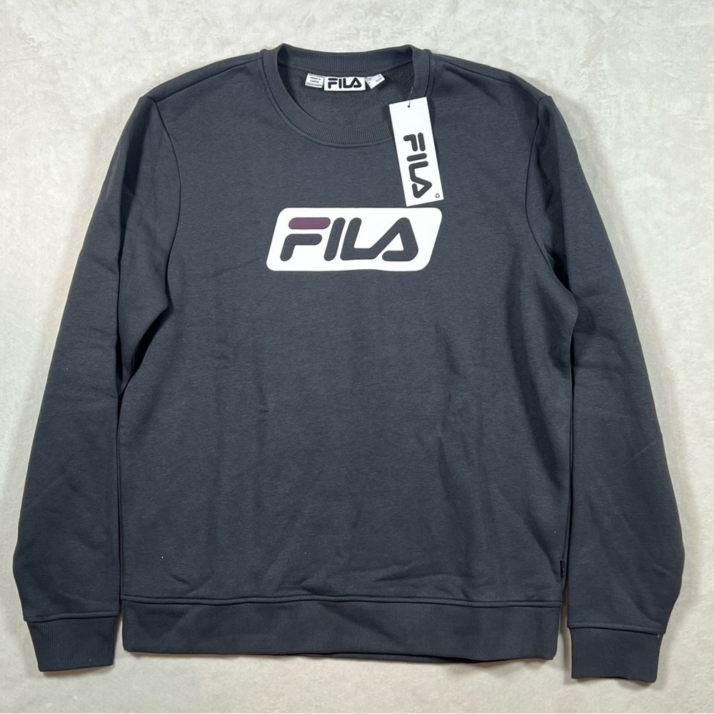 NWT FILA Medium Crewneck Soft Cotton Gray Box Logo Sweater Tennis Soccer